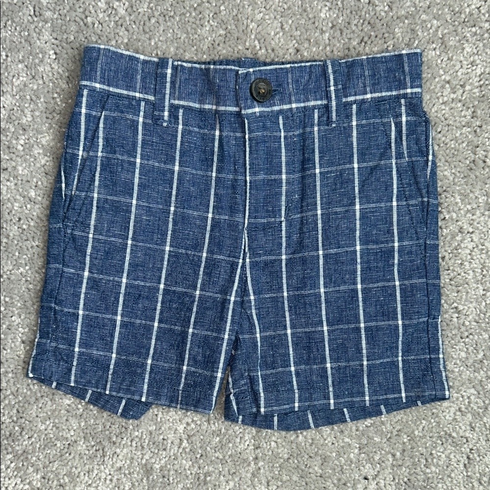 Janie and Jack Navy Linen Windowpane Shorts 6-12 months